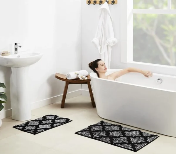 Unyqoos® Set van twee zachte en absorberende badmatten met antislip achterkant