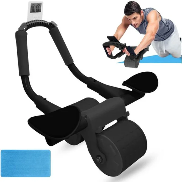 Unyqoos® Automatisch terugverend buikspierwiel met antislip handgreep en mat