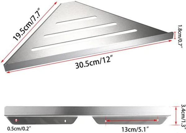 Unyqoos® Roestvrijstalen Hoekdoucherek Wandplank Driehoekige Opberger voor Badkamer en Keuken 30 cm Zilver