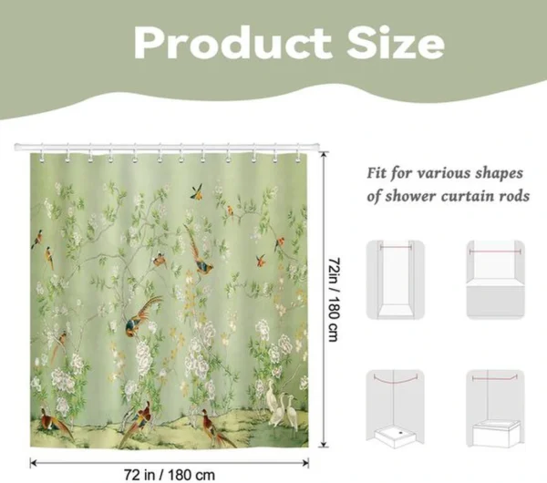Unyqoos® Waterdicht douchegordijn met vogelprint en bloementakken voor frisse badkamer