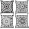 Unyqoos® Set van 4 Boho Kussenslopen in Zwart Linnen voor Binnen en Buiten Decoratie