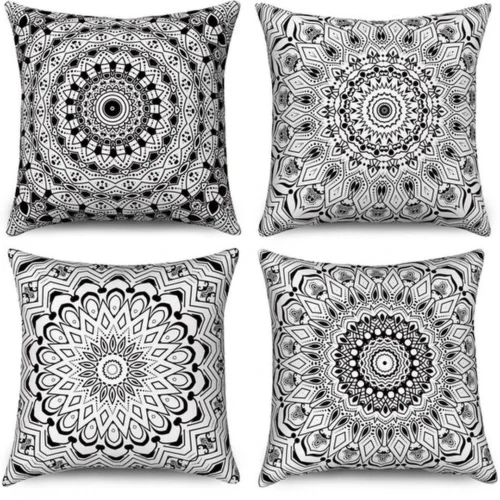 P-87213580010520-20260406112409.webp Unyqoos® Set van 4 Boho Kussenslopen in Zwart Linnen voor Binnen en Buiten Decoratie