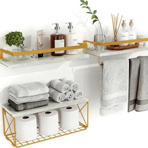 P-87213580105970-20260406082909.webp Unyqoos® Stijlvolle zwevende wandplanken met draadmand en handdoekhouder voor elke kamer