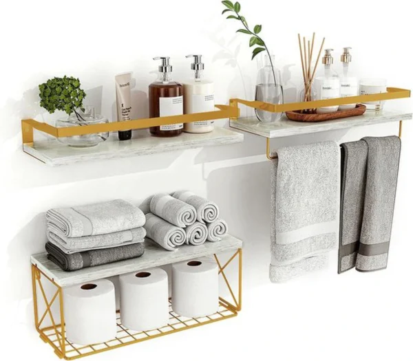 Unyqoos® Stijlvolle zwevende wandplanken met draadmand en handdoekhouder voor elke kamer