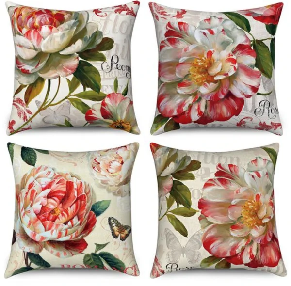 Unyqoos® Set van 4 decoratieve kussenhoezen met bloemenpatroon voor binnen en buiten