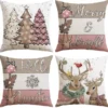 Unyqoos® Set van 4 kerstkussenhoezen met winterse ontwerpen voor huisdecoratie