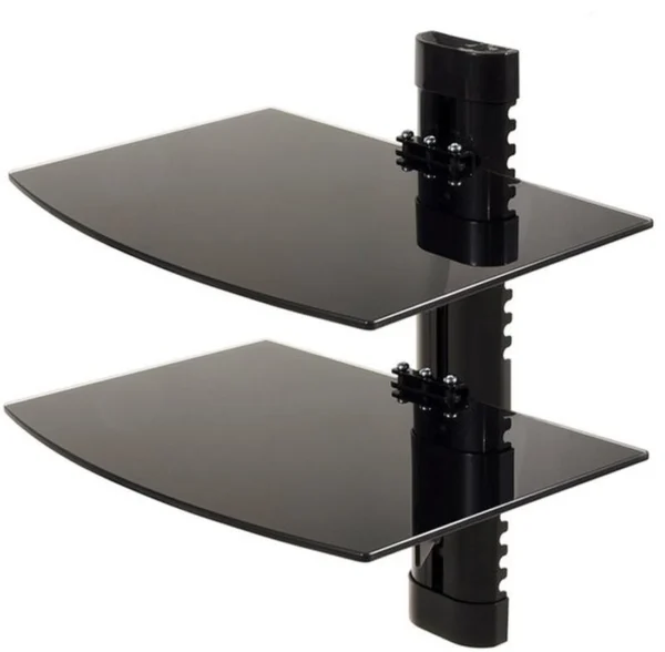 Unyqoos® Dubbel Wandrek met Verstelbare Glazen Planken voor Elektronica