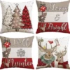 Unyqoos® Set van Vier Decoratieve Kussenhoezen met Kerstthema voor een Feestelijke Woonkamer