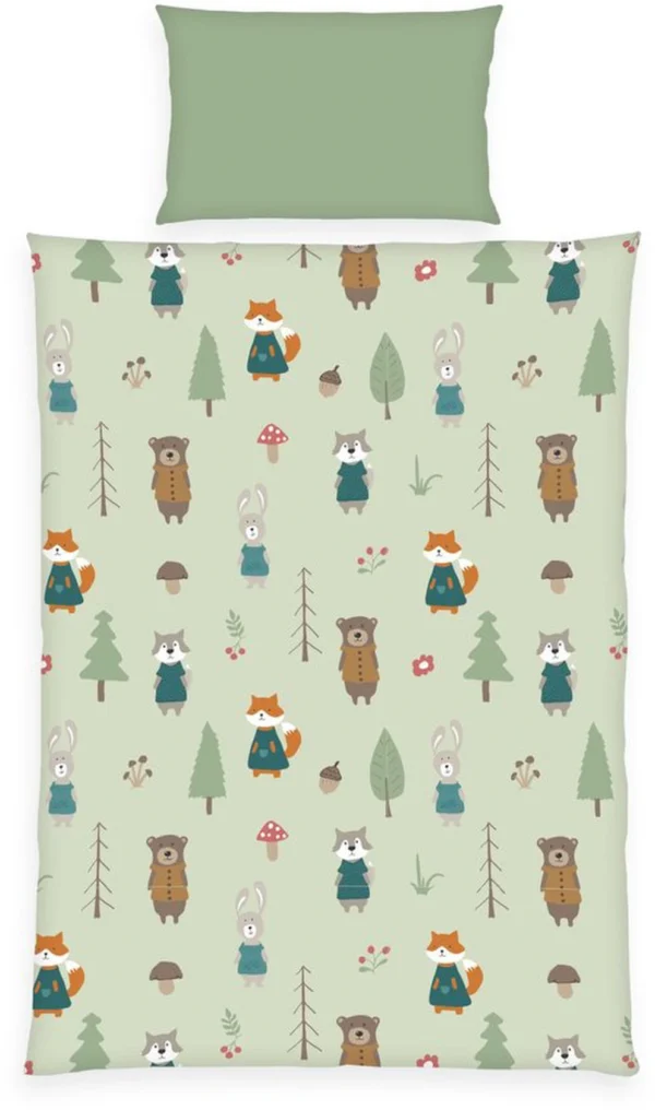 Unyqoos® Kinderbedtextiel met bosdierenmotief van zacht katoenflanel voor optimaal slaapcomfort