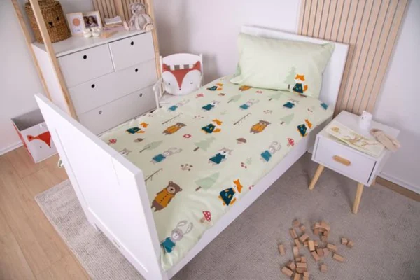 Unyqoos® Kinderbedtextiel met bosdierenmotief van zacht katoenflanel voor optimaal slaapcomfort