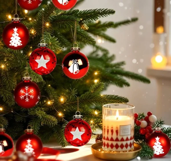 Unyqoos® Set van 16 rode kerstballen met gouden haken en unieke ontwerpen