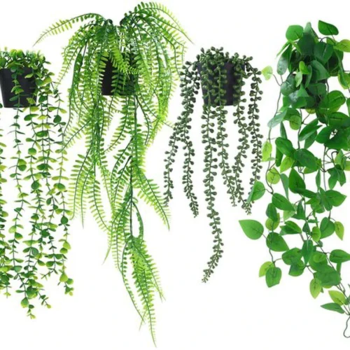 P-87213581716700-20260405141251.webp Unyqoos® Set van vier levensechte hangplanten met pot voor binnen en buiten