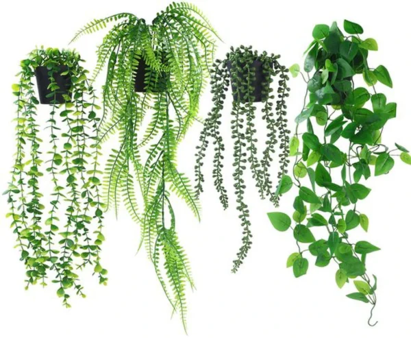 P-87213581716700-20260405141251.webp Unyqoos® Set van vier levensechte hangplanten met pot voor binnen en buiten