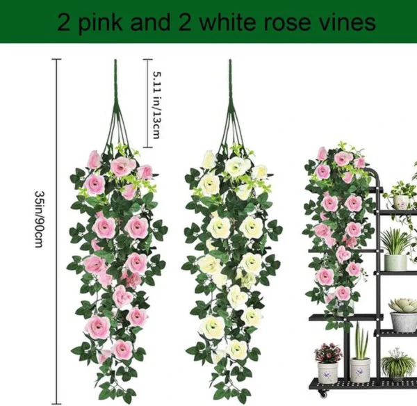 P-87213581758074-20260405141342.webp Unyqoos® Set van twee decoratieve kunsthangplanten met levensechte witte rozen