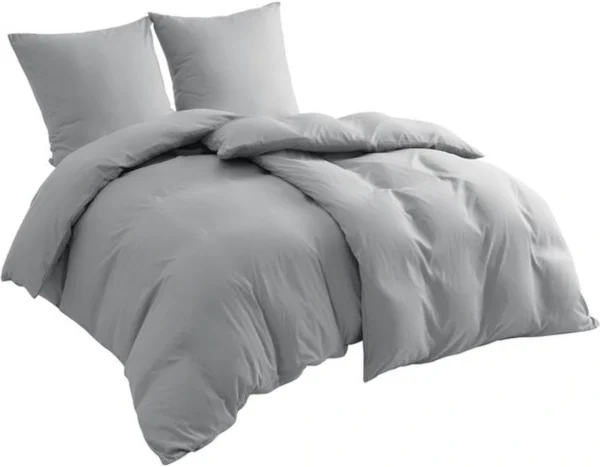 Unyqoos® Grijze vierdelige beddengoedset van microvezel met ritssluiting en kussenslopen