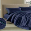 Unyqoos® Luxe tweedelige beddengoedset van katoen-microvezel in marineblauw 135 x 200