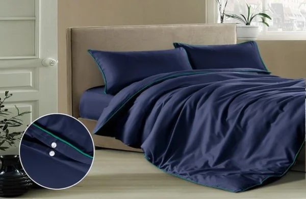 Unyqoos® Luxe tweedelige beddengoedset van katoen-microvezel in marineblauw 135 x 200