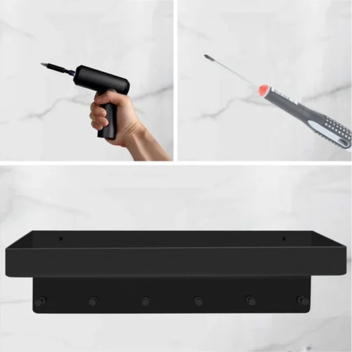 P-87213582334390-20260406082946.webp Unyqoos® Ruim en stevig zwart metalen sleutelrek met plank voor multifunctioneel gebruik