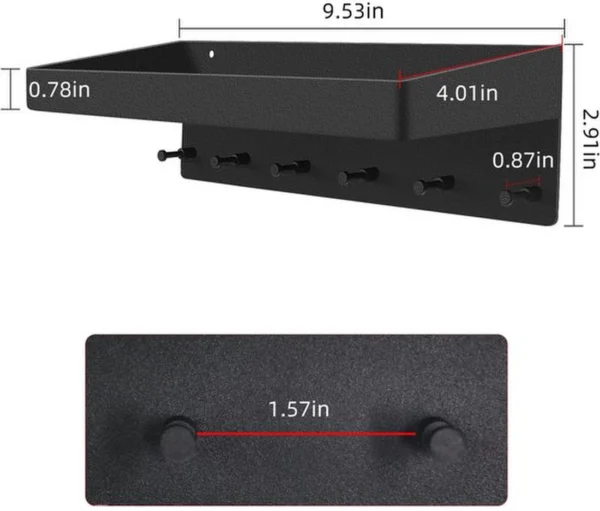 P-87213582334391-20260406082954.webp Unyqoos® Ruim en stevig zwart metalen sleutelrek met plank voor multifunctioneel gebruik