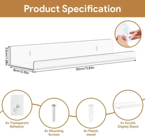 P-87213582966323-20260406083307.webp Unyqoos® Set van 4 transparante wandplanken voor veelzijdige interieurdecoratie