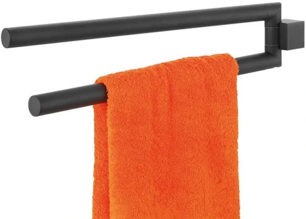 P-87213582982850-20260405183101.webp Unyqoos® Zwarte handdoekenrail met twee beweegbare armen voor moderne badkamers