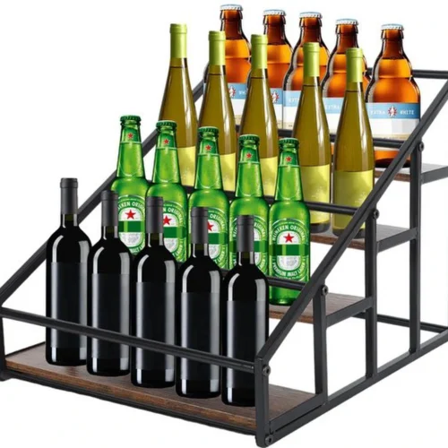 P-87213583009640-20260406110111.webp Unyqoos® Stijlvol houten wijnrek met metalen houders en dienblad voor keuken en bar