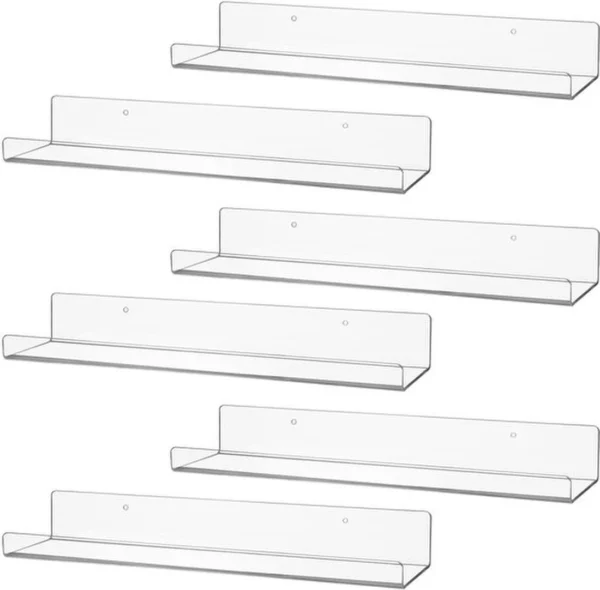 P-87213583169100-20260406081930.webp Unyqoos® Set van 6 zwevende transparante wandplanken voor diverse ruimtes