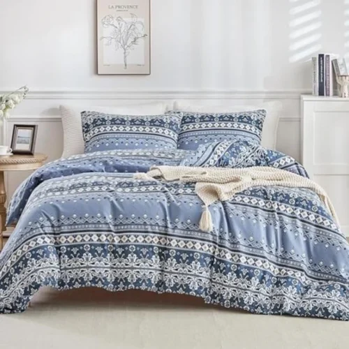 P-87213583266980-20260405104653.webp Unyqoos® Stijlvolle bohemian dekbedovertrekset met blauwe strepen en kussenslopen