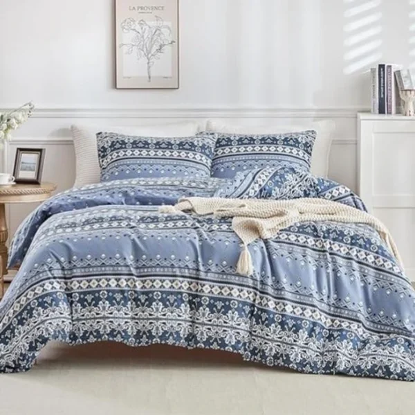 P-87213583266980-20260405104653.webp Unyqoos® Stijlvolle bohemian dekbedovertrekset met blauwe strepen en kussenslopen