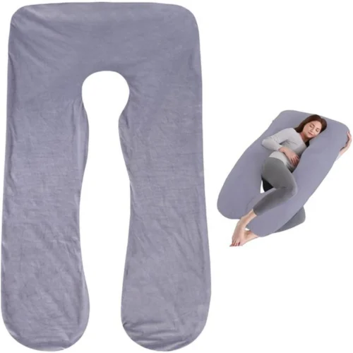 P-87213583511260-20260406112741.webp Unyqoos® Grijze U-vormige kussenhoes van katoen voor zijslapers en moeders