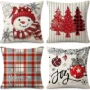 Unyqoos® Set van 4 decoratieve kerst kussenhoezen van linnenstof voor woonkamer