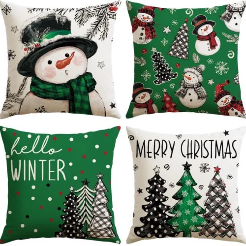 Unyqoos® Set van 4 decoratieve kussenhoezen voor een feestelijk kerstinterieur