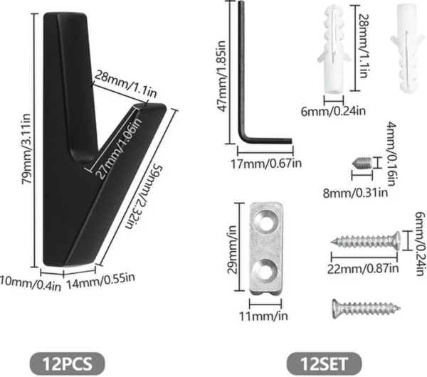 P-87213584062153-20260406120920.webp Unyqoos® Mat Zwarte Kledinghaken Set van 12 voor Moderne Interieurinrichting