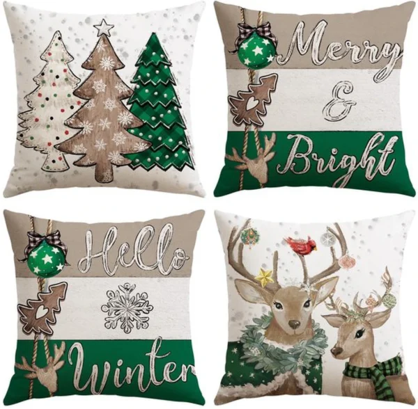 Unyqoos® Set van vier decoratieve winterse kussenhoezen voor sfeervolle kerstdagen