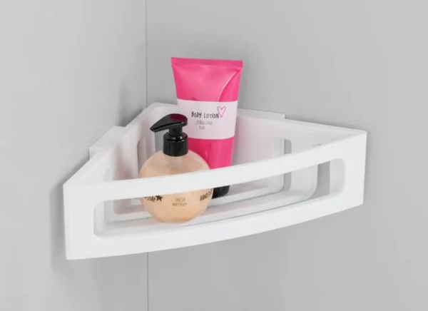 Unyqoos® Ruime hoekplank voor badkamer zonder boren met diepe mand en afvoer