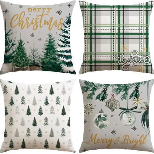 Unyqoos® Set van 4 decoratieve kussenhoezen met kerstmotief voor huisdecoratie