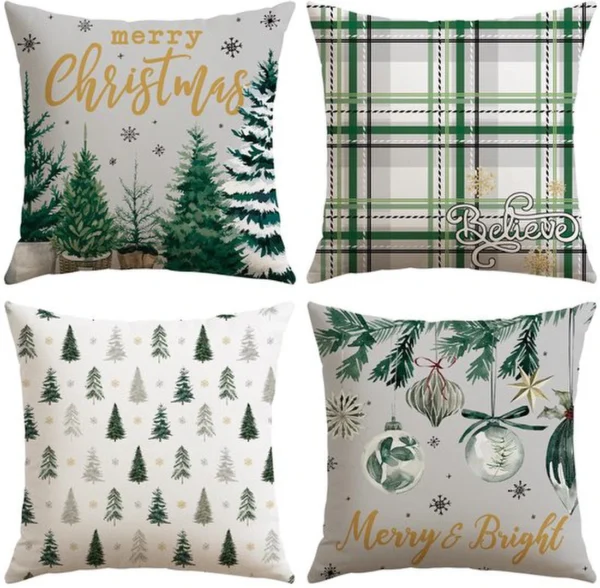 Unyqoos® Set van 4 decoratieve kussenhoezen met kerstmotief voor huisdecoratie