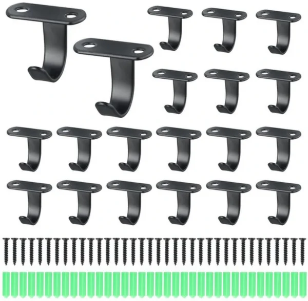 Unyqoos® Set van 18 veelzijdige zwarte wandhaken voor diverse ruimtes en doeleinden