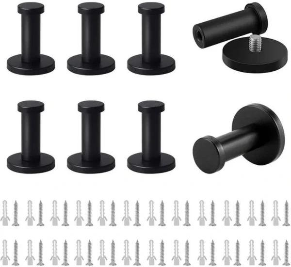 Unyqoos® Set van 8 zwarte ronde wandhaken van roestvrij staal voor diverse kamers