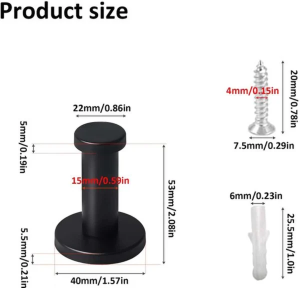 Unyqoos® Set van 8 zwarte ronde wandhaken van roestvrij staal voor diverse kamers