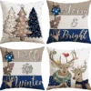 Unyqoos® Set van vier decoratieve kussenhoezen met kerstthema voor sfeervolle inrichting