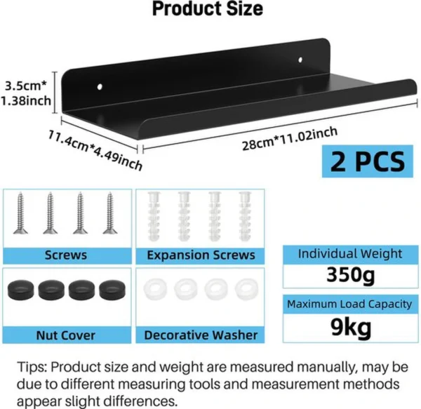 P-87213586388901-20260406081743.webp Unyqoos® Set van twee zwarte metalen wandplanken voor diverse ruimtes in huis