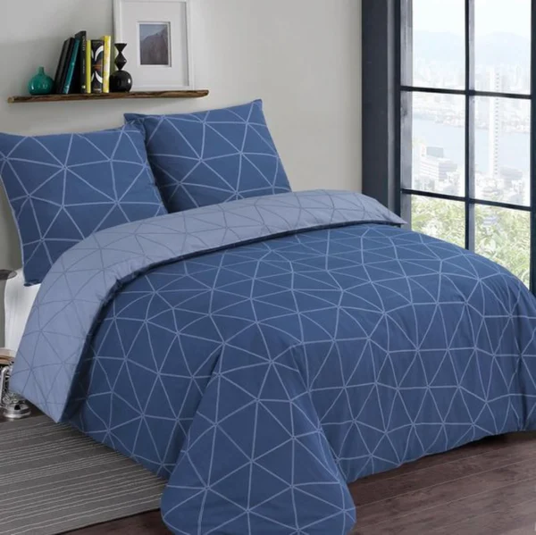 Unyqoos® Omkeerbare katoenen beddengoedset voor eenpersoonsbed in blauwe tinten 200x140