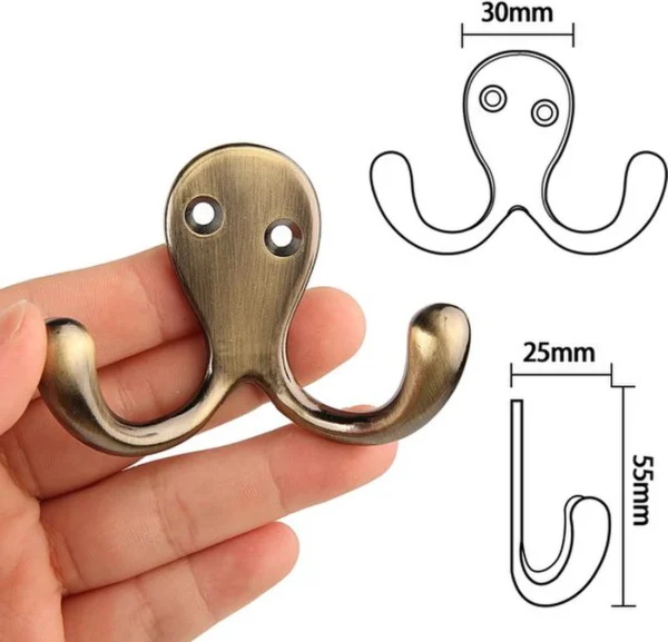 P-87213586749283-20260406115722.webp Unyqoos® Set van 6 dubbele wandhaken met antieke messing afwerking