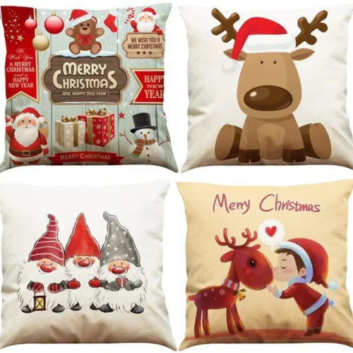 Unyqoos® Set van vier feestelijke kussenhoezen met kerstpatronen voor gezellige decoratie
