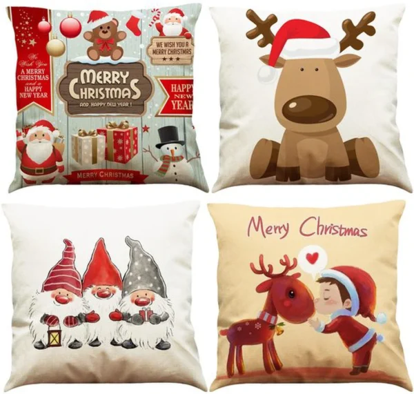 Unyqoos® Set van vier feestelijke kussenhoezen met kerstpatronen voor gezellige decoratie