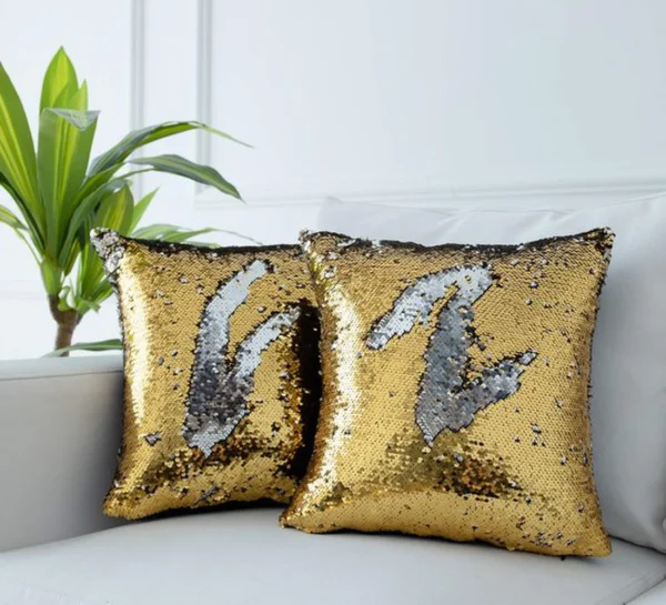 Unyqoos® Set van 2 decoratieve kussenhoezen met pailletten en zacht fluweel