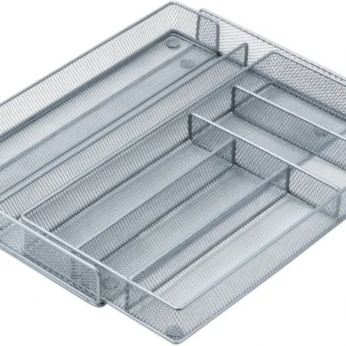 P-87213587407770-20260406095914.webp Unyqoos® Uittrekbare zilverkleurige metalen bestekbak voor georganiseerde keukenlades
