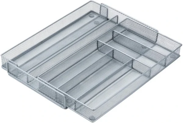 P-87213587407770-20260406095914.webp Unyqoos® Uittrekbare zilverkleurige metalen bestekbak voor georganiseerde keukenlades