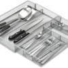 P-87213587407772-20260406095919.webp Unyqoos® Uittrekbare zilverkleurige metalen bestekbak voor georganiseerde keukenlades